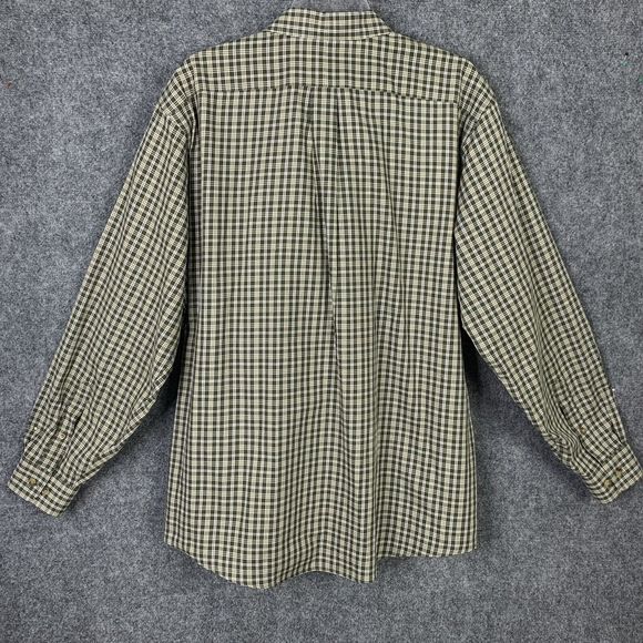 LL Bean Button Down Shirt Men L Green Ivory Check Plaid Long Sleeve No Wrinkle - Picture 7 of 13